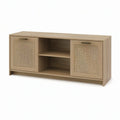 47.2 in Light Oak and Beige Rattan Media Console with 2 Doors and Open Shelves