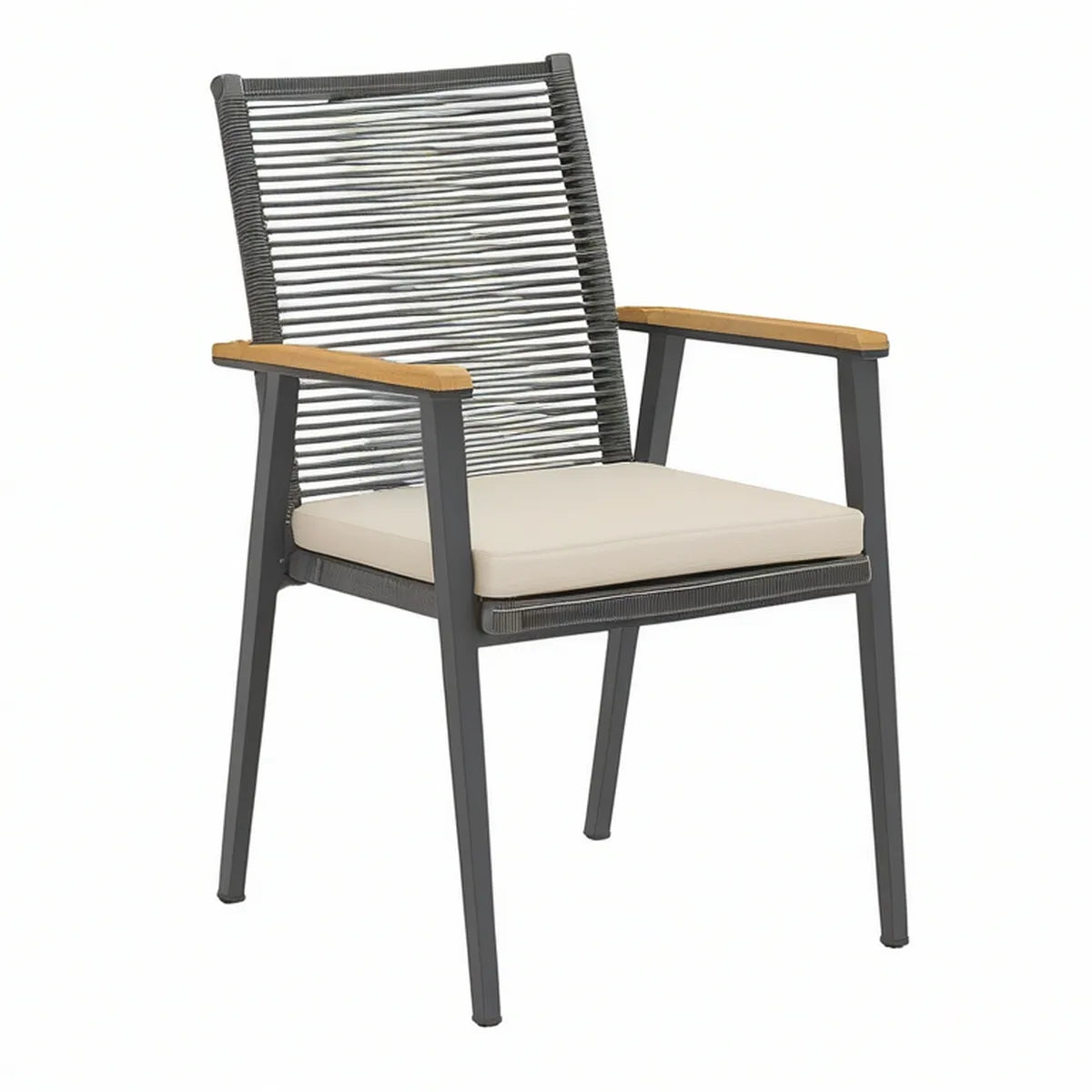 Outdoor Armchair with Cushion, 58 x 62 x 88 cm, Dark Gray, Beige and Natural Brown