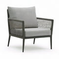 Outdoor Patio Armchair with Gray Cushions, Dark Gray Aluminum Frame and Rope Weaving, 28 x 30 x 34.5 in