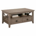 Farmhouse Gray Brown Coffee Table with 2 Drawers and Open Shelf, 48.13 x 26 x 19.13 in