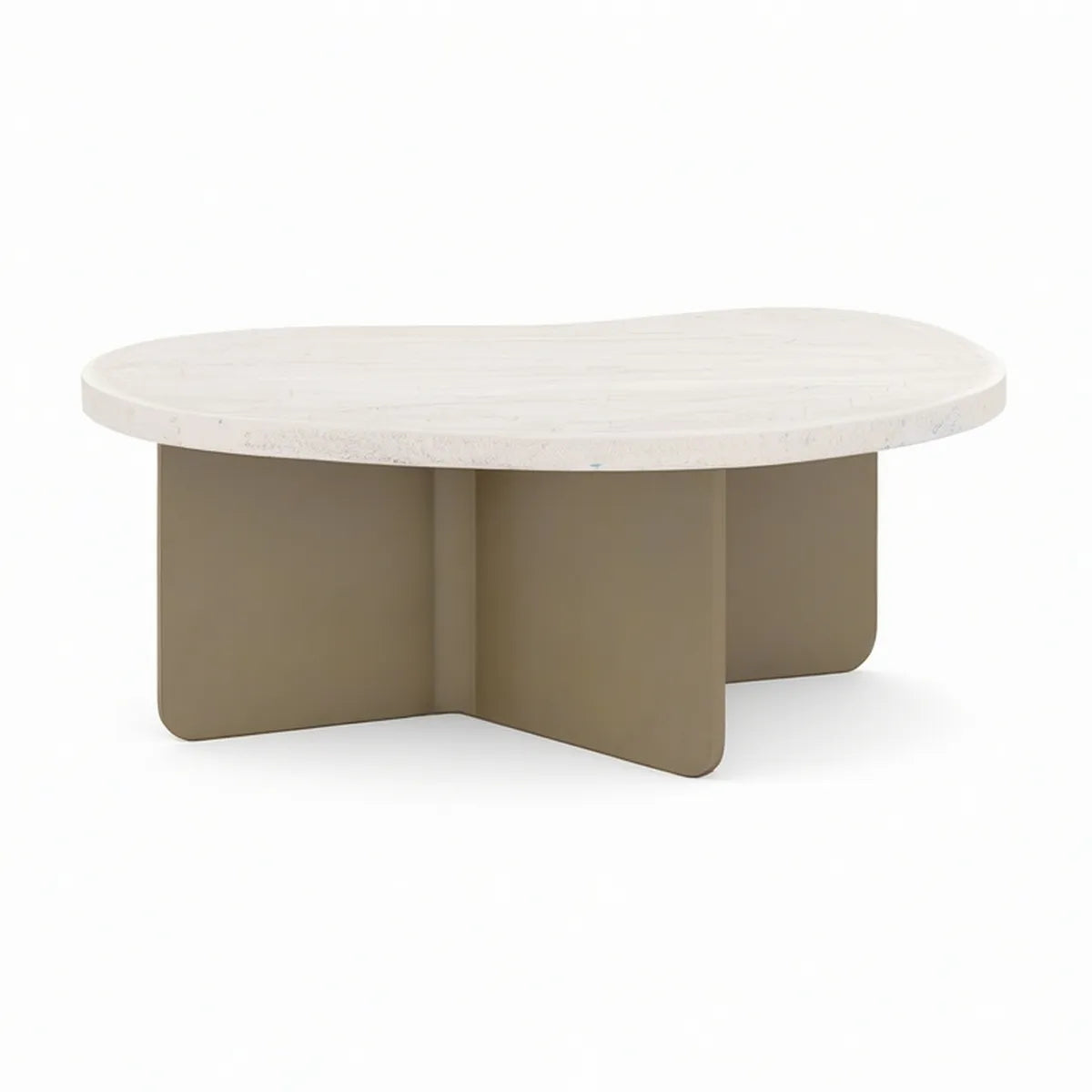 Oval Coffee Table, 47.2 x 27.6 x 15.7 in, White Sintered Stone Top with Taupe MDF Base