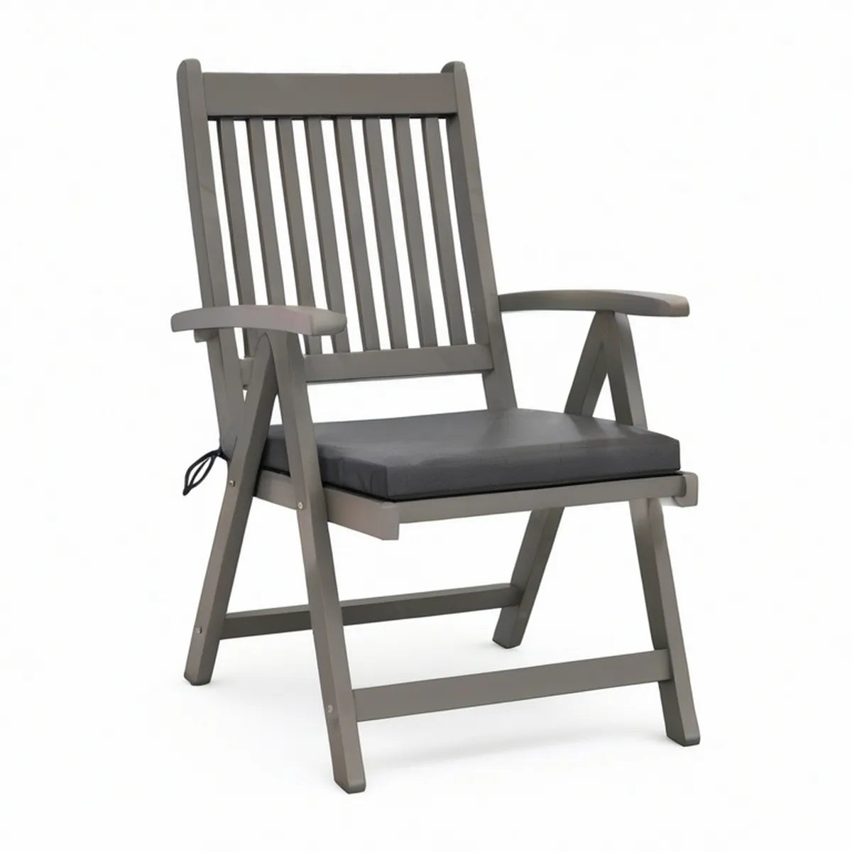 Gray Solid Acacia Wood Folding Garden Armchair with Dark Gray Cushion, 63 x 71 x 110 cm