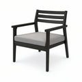 Outdoor Patio Armchair with Black Powder-Coated Steel Frame and Light Gray Polyester Cushion, 24 x 25 x 34 in