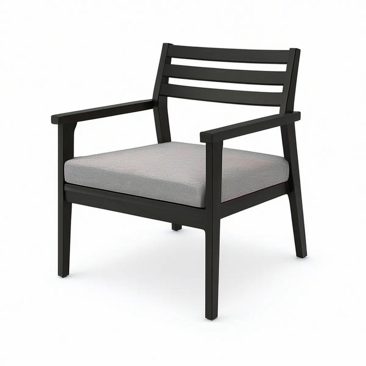 Outdoor Patio Armchair with Black Powder-Coated Steel Frame and Light Gray Polyester Cushion, 24 x 25 x 34 in
