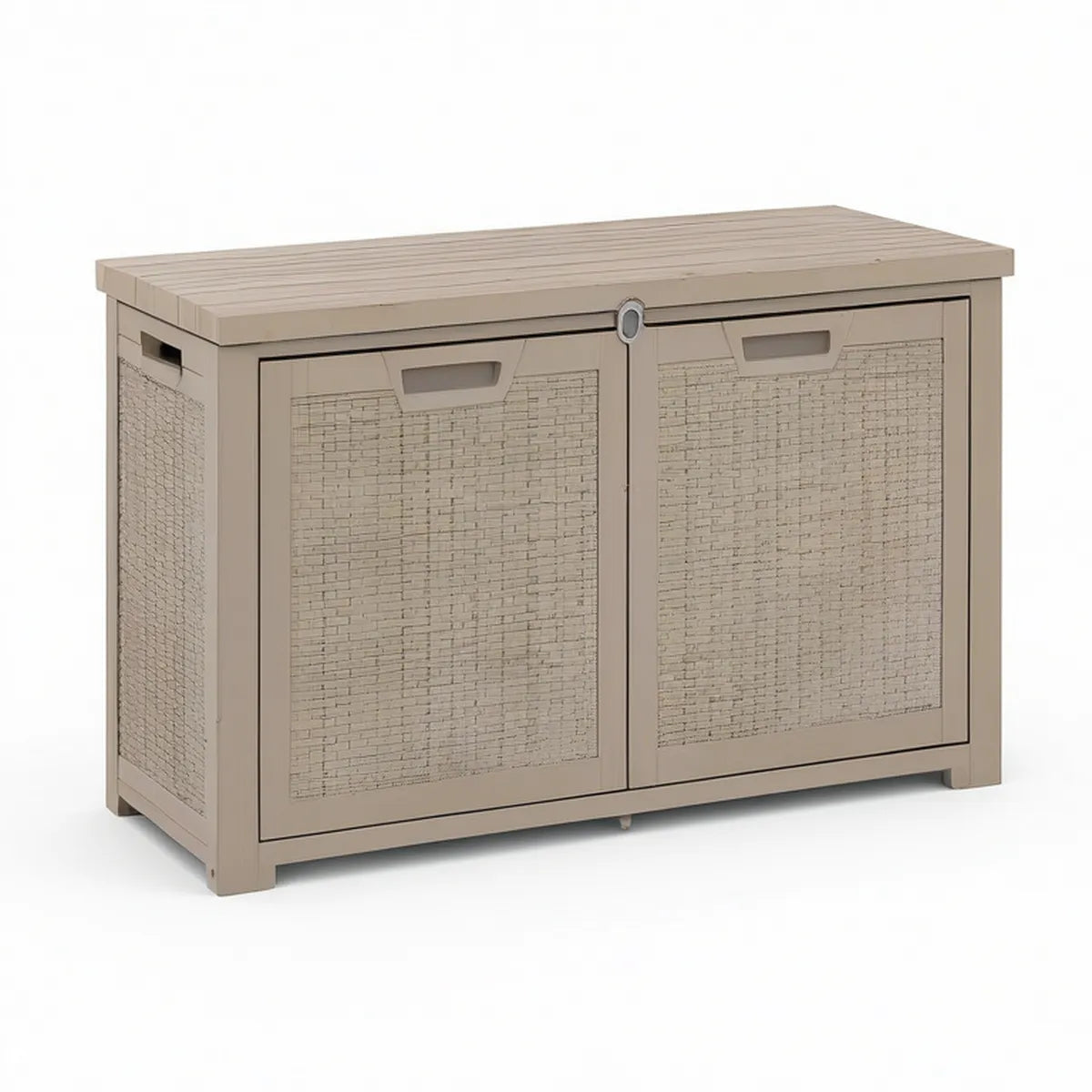 Taupe Resin Outdoor Storage Cabinet, 124 x 65 x 91 cm, Double Doors