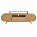 Natural Oval Media Console with Storage, 63 x 16 x 22 in