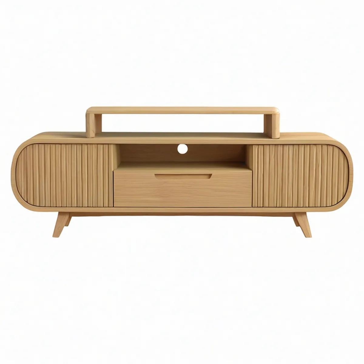 Natural Oval Media Console with Storage, 63 x 16 x 22 in