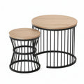 2-Piece Round Nesting Table Set, Light Oak and Black, Large 31.5 in. Diameter x 17.7 in. H, Small 19.7 in. Diameter x 16.5 in. H