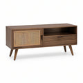 47.2 in Mid-Century Modern Walnut TV Stand with Natural Rattan Door