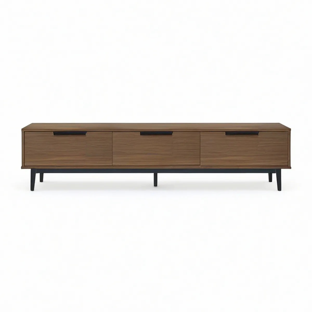 71.0 in Rectangular Walnut Brown Engineered Wood TV Stand with 3 Drawers and Black Steel Legs
