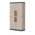 Beige and Black 4-Door Outdoor Storage Cabinet, 25.6 x 17.7 x 67.7 in