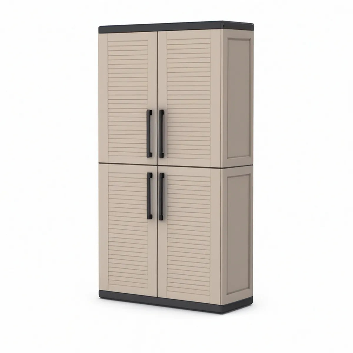 Beige and Black 4-Door Outdoor Storage Cabinet, 25.6 x 17.7 x 67.7 in