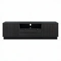 Black Fluted Wood TV Stand with Storage Cabinets and Cable Management, 70.9 x 15.7 x 21.7 in