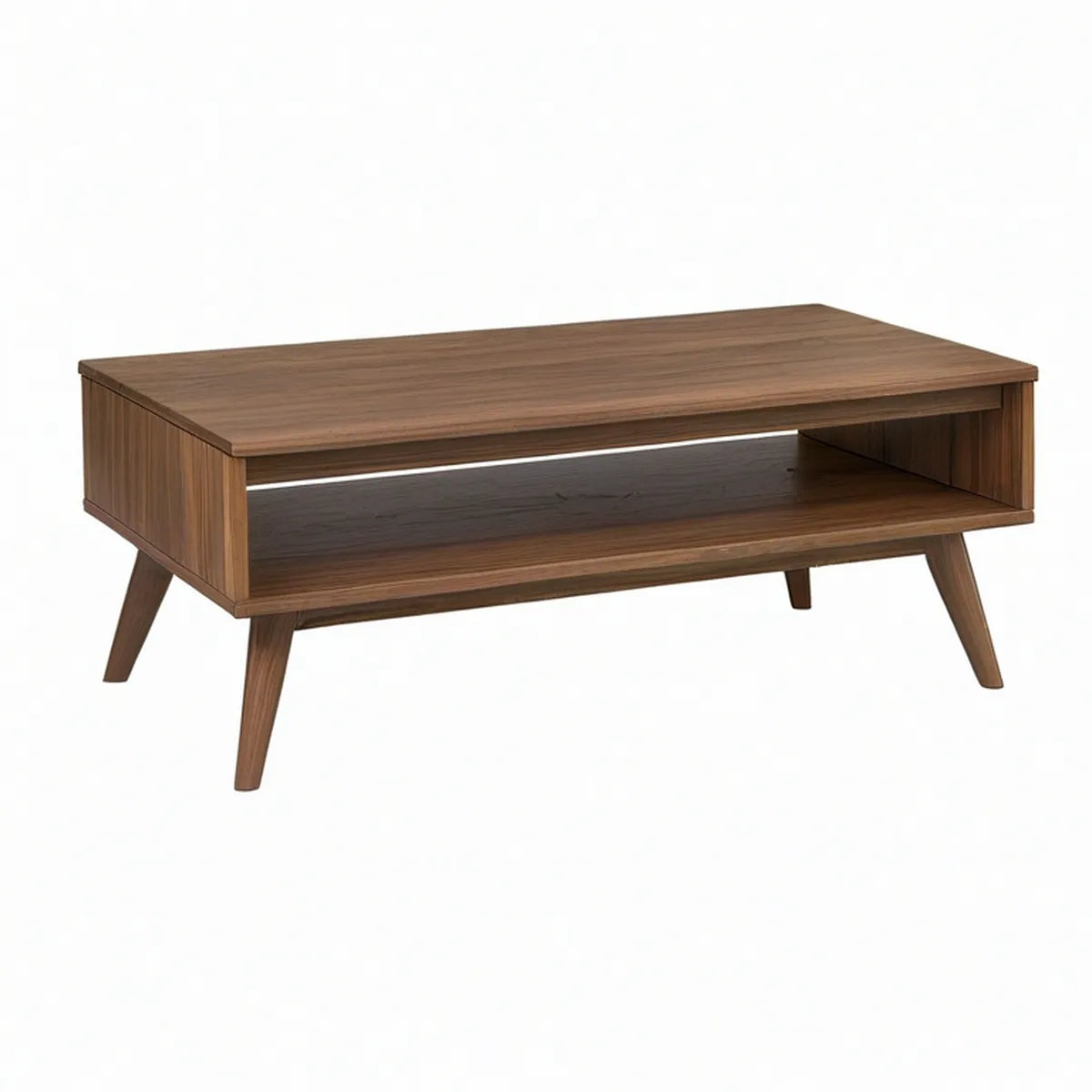 Walnut Brown Rectangular Coffee Table with Open Storage Shelf, 43.3 x 23.6 x 17.7 in