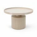 Beige Round Coffee Table, 31.5 in Diameter x 17.7 in High, Fluted MDF Pedestal Base with Raised Tray Top