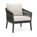 Outdoor Patio Armchair with Beige Cushions, Black Aluminum Frame and Dark Gray PE Rope, 76 x 78 x 80 cm