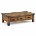 Solid Pine Wood Rectangular Coffee Table with 3 Drawers, Brown/Black, 48 x 28 x 18 in