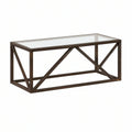 Rectangular Coffee Table, 48 x 24 x 18 in, Clear Tempered Glass Top, Dark Brown Steel Frame