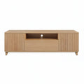 60 x 16 x 22 in Natural Oak Engineered Wood TV Stand with 2 Side Cabinets, Center Drawer, Open Shelf and Cable Hole