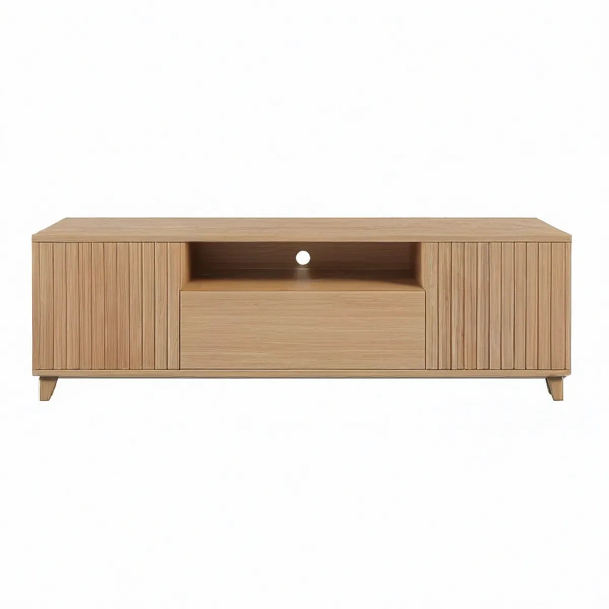 60 x 16 x 22 in Natural Oak Engineered Wood TV Stand with 2 Side Cabinets, Center Drawer, Open Shelf and Cable Hole