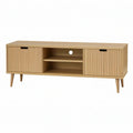 63 in. W x 16 in. D x 24 in. H Light Oak Engineered Wood TV Stand with Fluted Sliding Doors