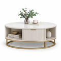 Round White and Gold Storage Coffee Table, 39.4 in Diameter x 17.7 in H