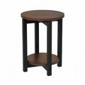 Round Side Table with Lower Shelf, 18 in Diameter x 24 in High, Walnut MDF and Black Steel